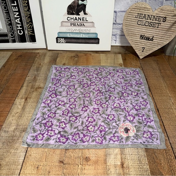 Vintage Oscar de la Renta Silk Scarf, Lavender Rose Floral - Picture 1 of 8